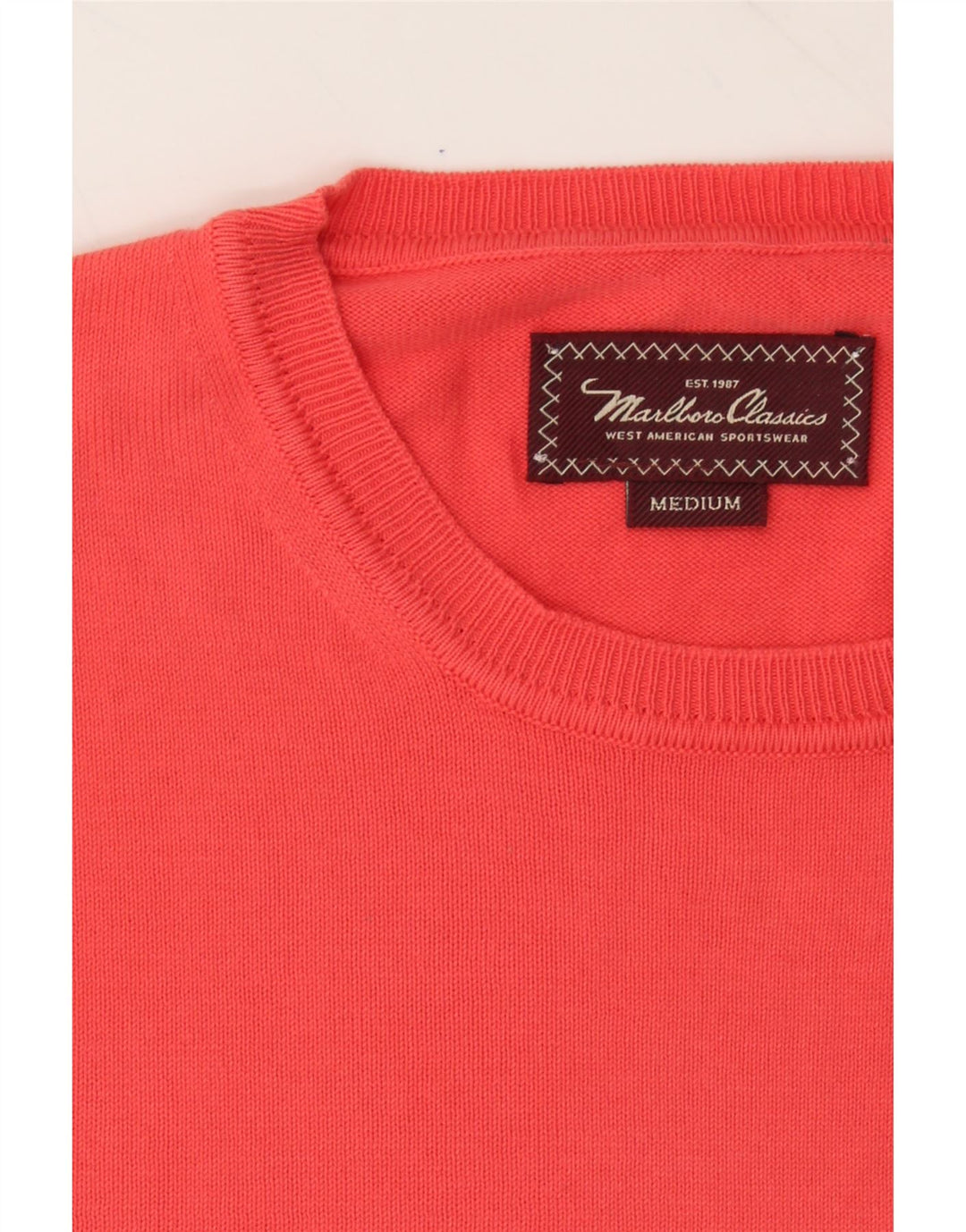 MARLBORO CLASSICS Mens Crew Neck Jumper Sweater Medium Red Cotton Vintage Marlboro Classics and Second-Hand Marlboro Classics from Messina Hembry 