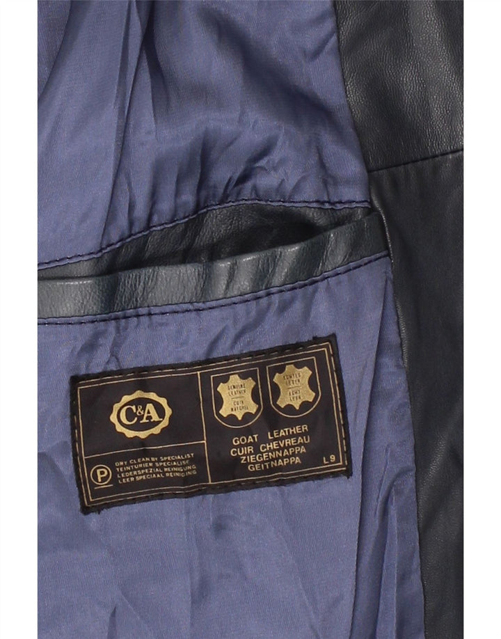 C&A Womens Leather Jacket UK 16 Large Navy Blue Leather Vintage C&A and Second-Hand C&A from Messina Hembry 