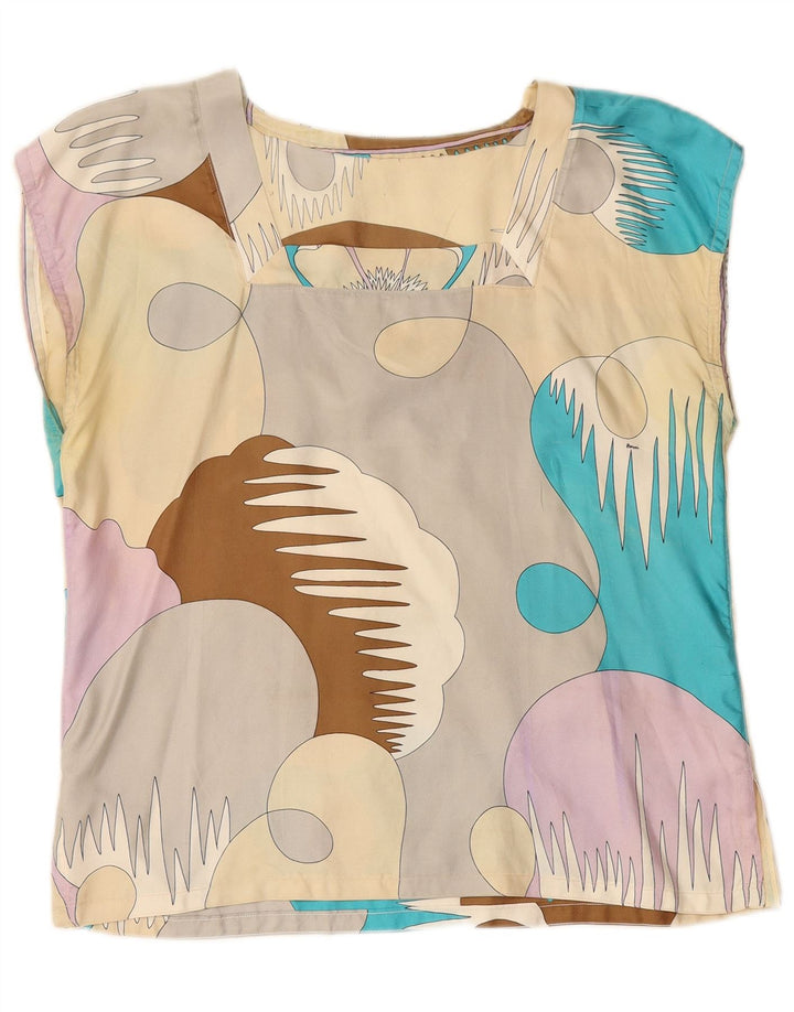 VINTAGE Bluză cu model abstract pentru femei UK 14 Medium Multicolor