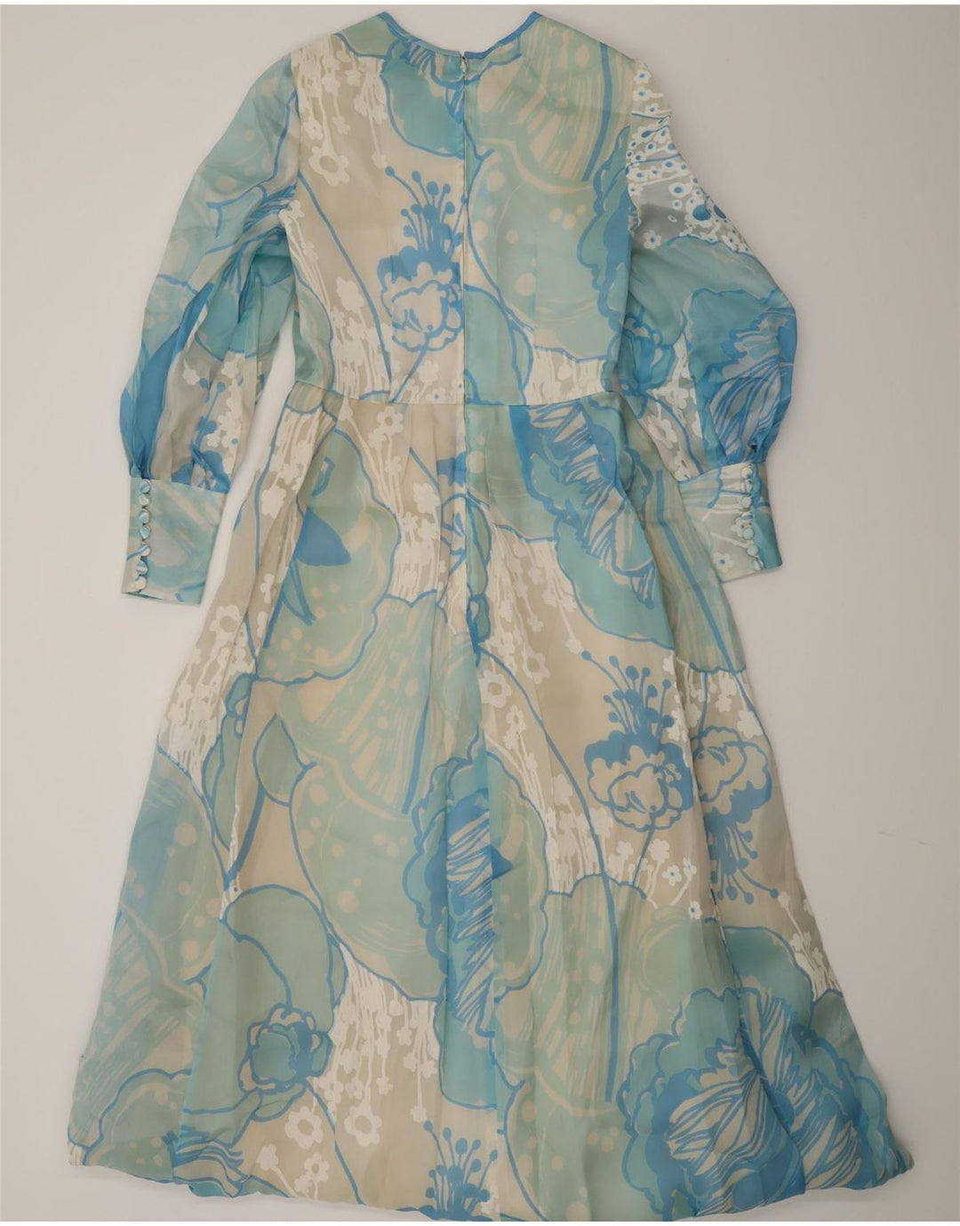 Rochie maxi vintage pentru femei cu mâneci lungi UK 12 Medium Blue Floral