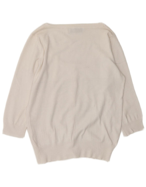 Pulover cardigan pentru femei Zara cu mâneci 3/4 UK 14 bumbac alb mediu