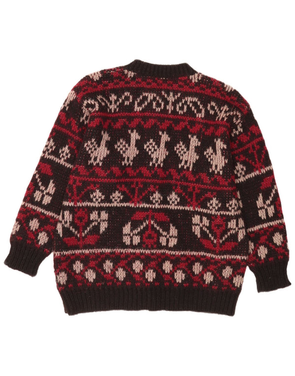 Pulover Cardigan Vintage pentru Damă UK 16 Mare Lână Fair Isle Burgundy
