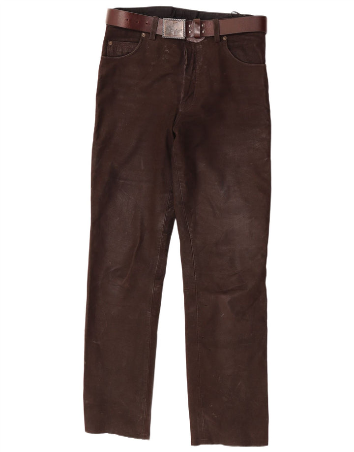Stockerpoint Pantaloni drepti din piele pentru bărbați W34 L32 piele maro