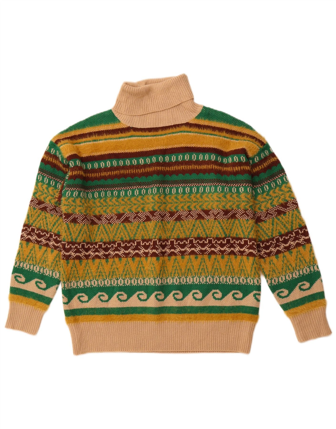 VINTAGE Pulover cu gât rulat pentru bărbați, mare, multicolor, Fair Isle