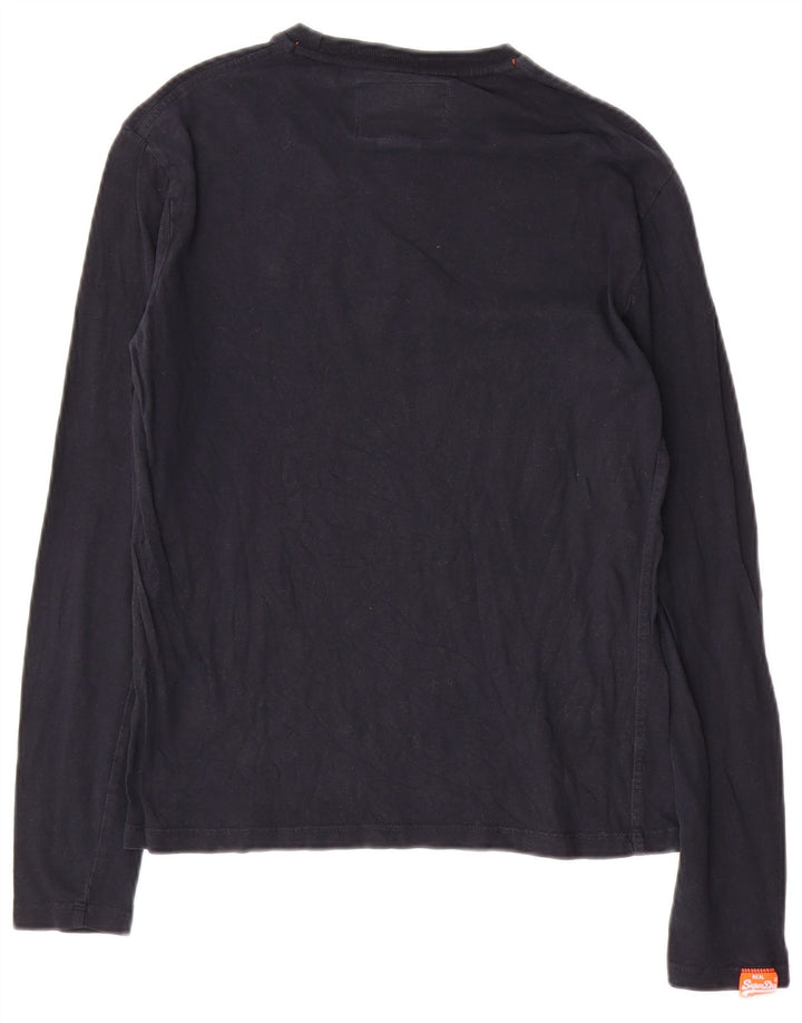 SUPERDRY Womens Top Long Sleeve UK 10 Small Navy Blue Cotton