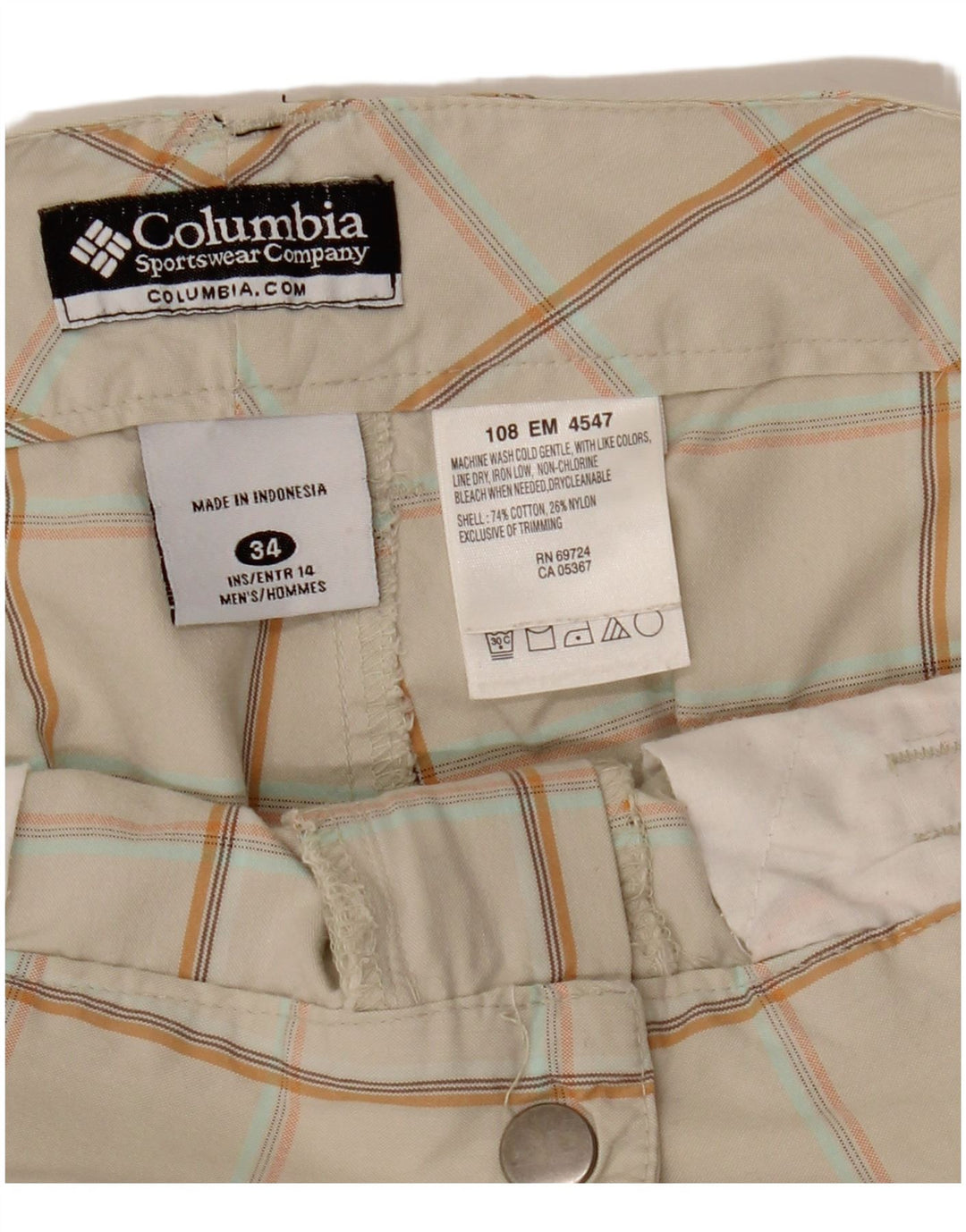 Pantaloni scurți cargo pentru bărbați COLUMBIA W34, bumbac cu carouri mari, bej