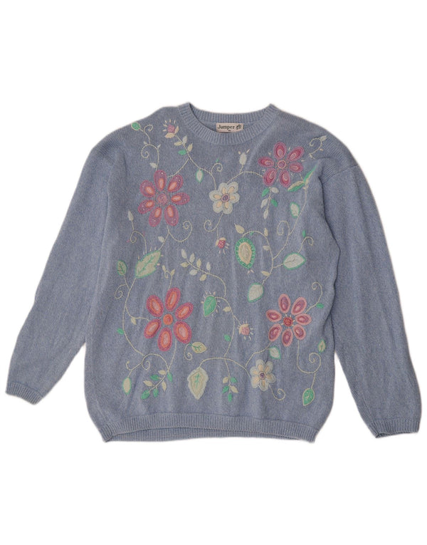 Pulover Pulover pentru femei cu gât de barcă UK 18 XL Bumbac floral albastru