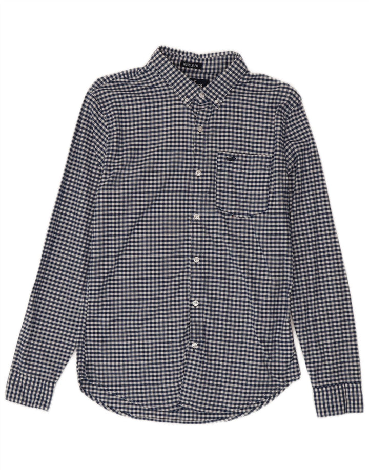 Cămașă Hollister pentru bărbați Mic, albastru Gingham Bumbac