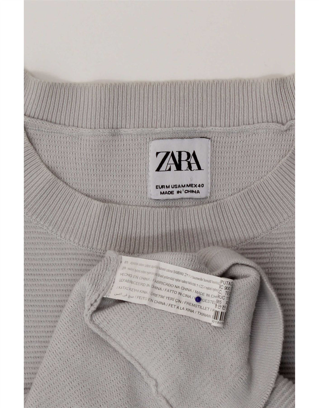 Pulover pentru bărbați Zara, cu gât roșu, bumbac, gri mediu
