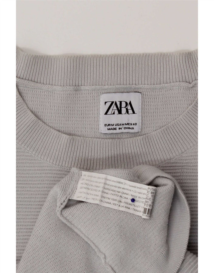 Pulover pentru bărbați Zara, cu gât roșu, bumbac, gri mediu