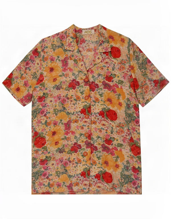 Bluză vintage cămașă cu mânecă scurtă pentru femei UK 16 mare, multicoloră, florală