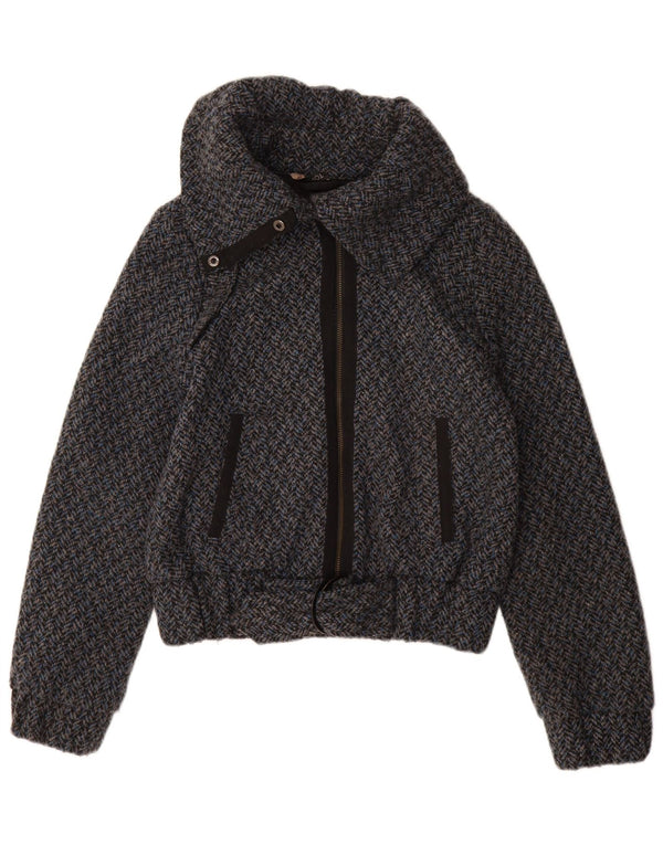 Jachetă Bomber Topshop pentru femei UK 10 Small Blue Herringbone Poliester