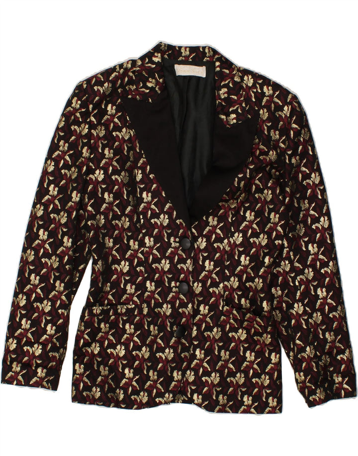 VINTAGE Womens 3 Button Blazer Jacket IT 42 Medium Maroon Floral Acetate Vintage Vintage and Second-Hand Vintage from Messina Hembry 