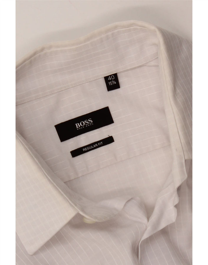 Cămașă HUGO BOSS pentru bărbați, cu tăiere obișnuită, mărimea 40 15 3/4 Medium, alb, vichy