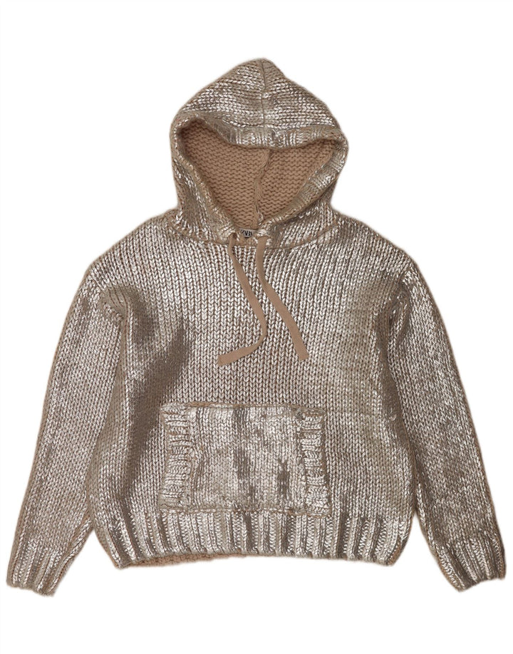 Pulover supradimensionat cu glugă pentru femei Zara UK 14 Medium Argintiu acrilic