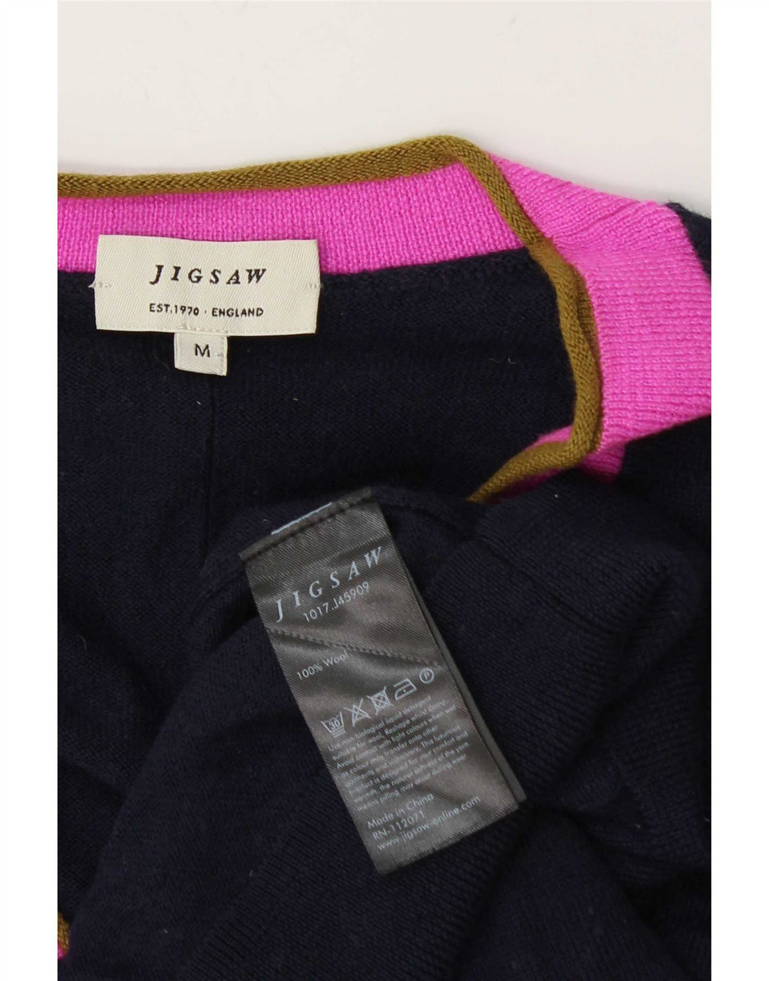 Pulover cardigan pentru femei Jigsaw UK 14 Mediu Bleumarin Lână bloc de culoare