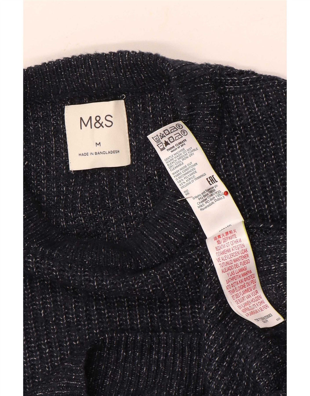 Pulover Marks & Spencer pentru bărbați, cu gât roșu, mijlociu, albastru marin pătat