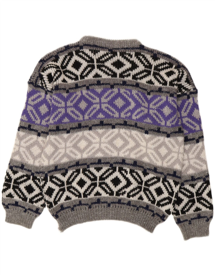 Pulover vintage pentru bărbați cu gâtul turnat, mic, gri Fair Isle