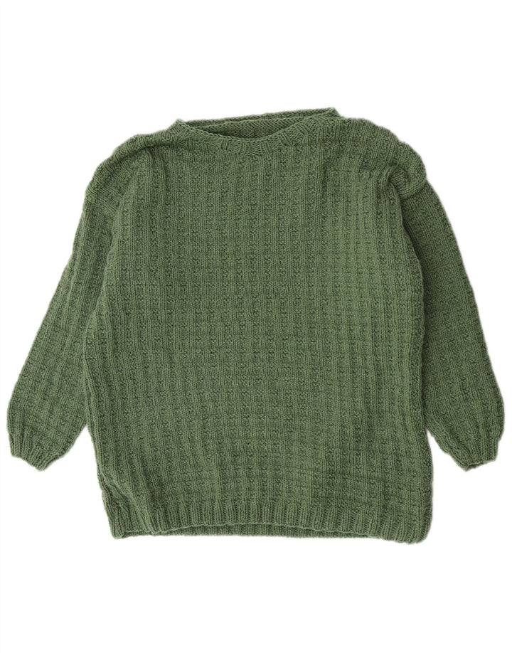 Pulover vintage pentru femei cu decolteu rotund UK 14 verde mediu retro