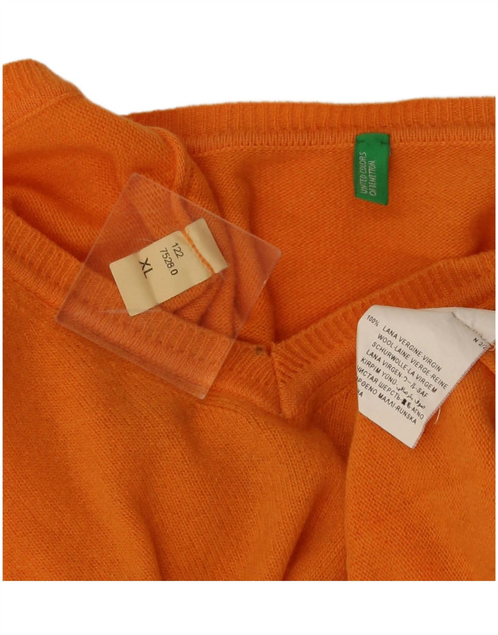 Pulover Benetton pentru bărbați cu decolteu în V, XL, portocaliu, lână virgină