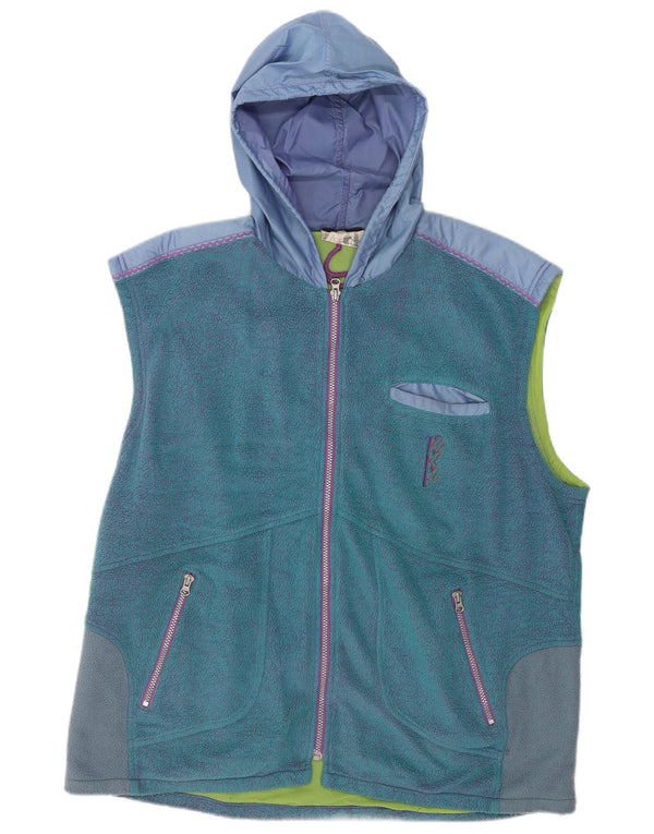 Vintage Mens Hooded Fleece Gilet UK 42 XL Blue Colourblock