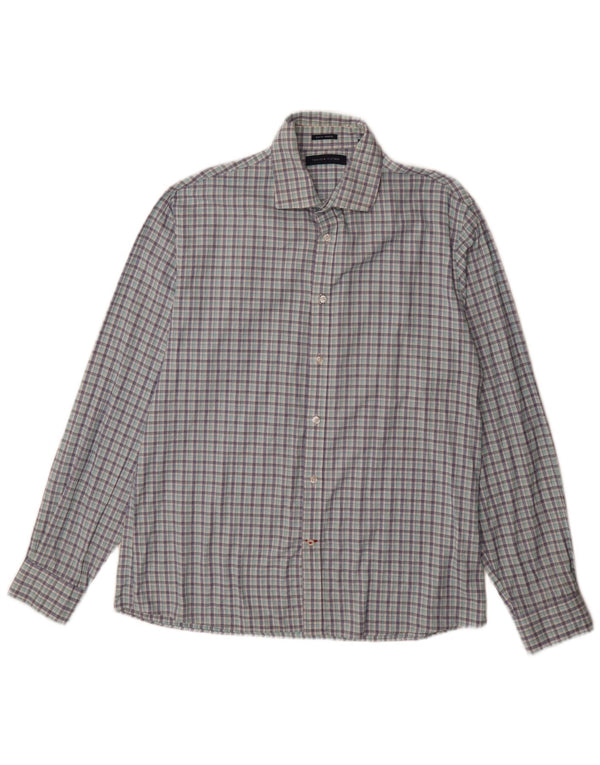 Tommy Hilfiger Mens Stretch Slim Fit Shirt Size 16 1/2 Large Blue Check