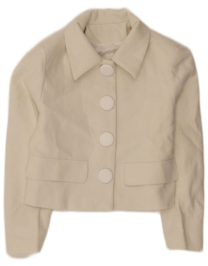 Jachetă Bolero Vintage pentru femei UK 10 Small din poliester alb