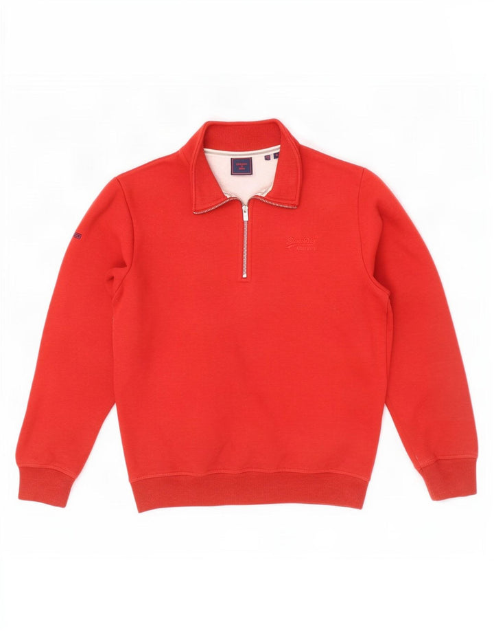 Pulover Superdry pentru bărbați, cu fermoar, cu gât, bumbac roșu mediu