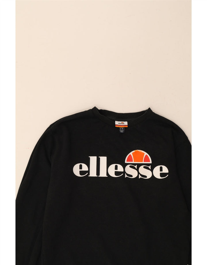 ELLESSE Womens Oversized Graphic Sweatshirt Jumper UK 8 Small Black Cotton Vintage Ellesse and Second-Hand Ellesse from Messina Hembry 