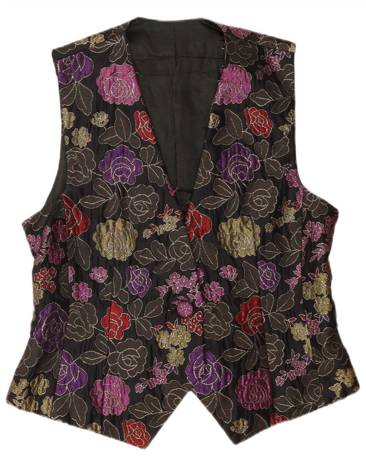 Vestă vintage pentru femei UK 12 Medium Black Floral