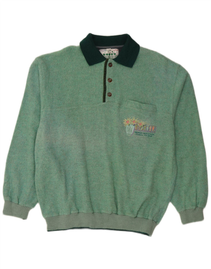 DIADORA Pulover cu gât polo pentru bărbați, lână verde mare