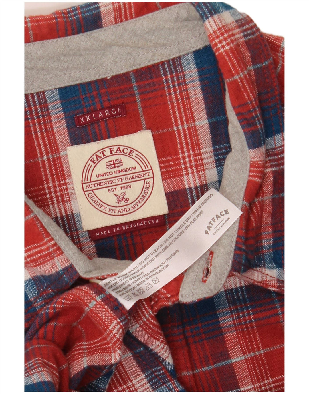 Cămașă de flanel pentru bărbați Fat Face 2XL, bumbac cu carouri roșii