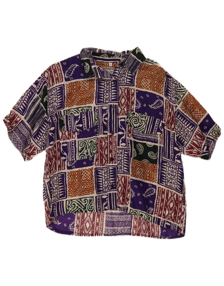 Bluză pentru femei vintage cămașă UK 16 mare, multicoloră, mozaic