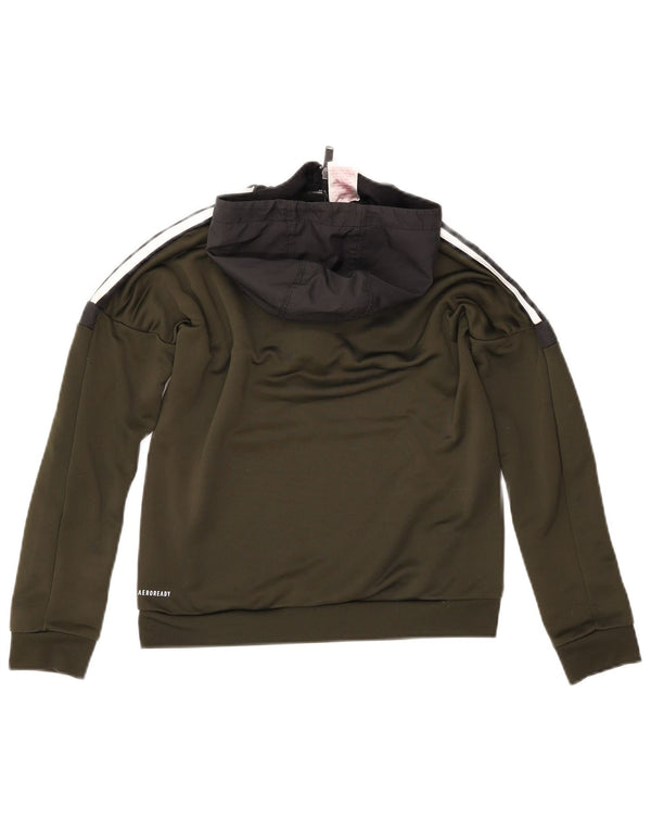 Pulover ADIDAS Aeroready pentru băieți, cu glugă, cu fermoar, 11-12 ani, poliester verde