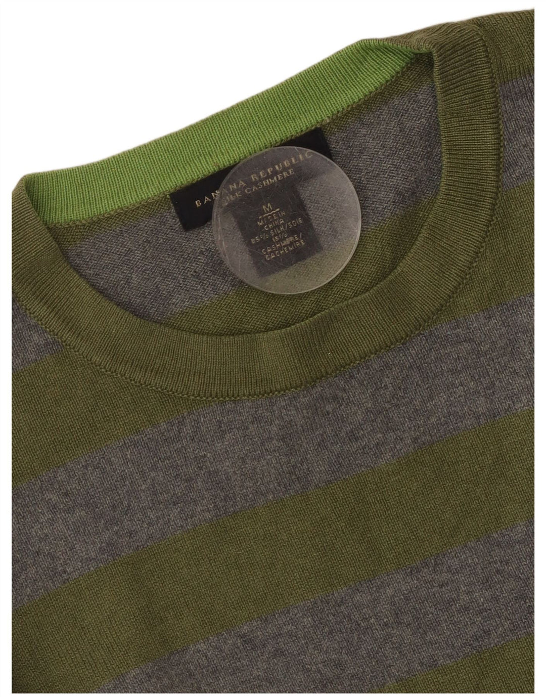 Pulover pentru bărbați Banana Republic, cu gât crew, din mătase cu dungi gri mediu