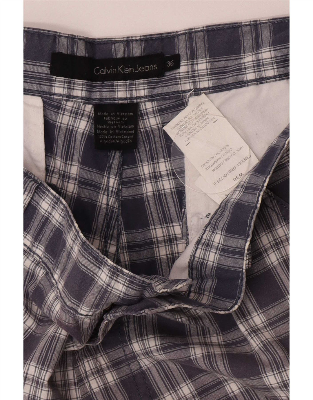 Pantaloni scurți cargo pentru bărbați Calvin Klein W36, mari, din bumbac cu carouri, albastru