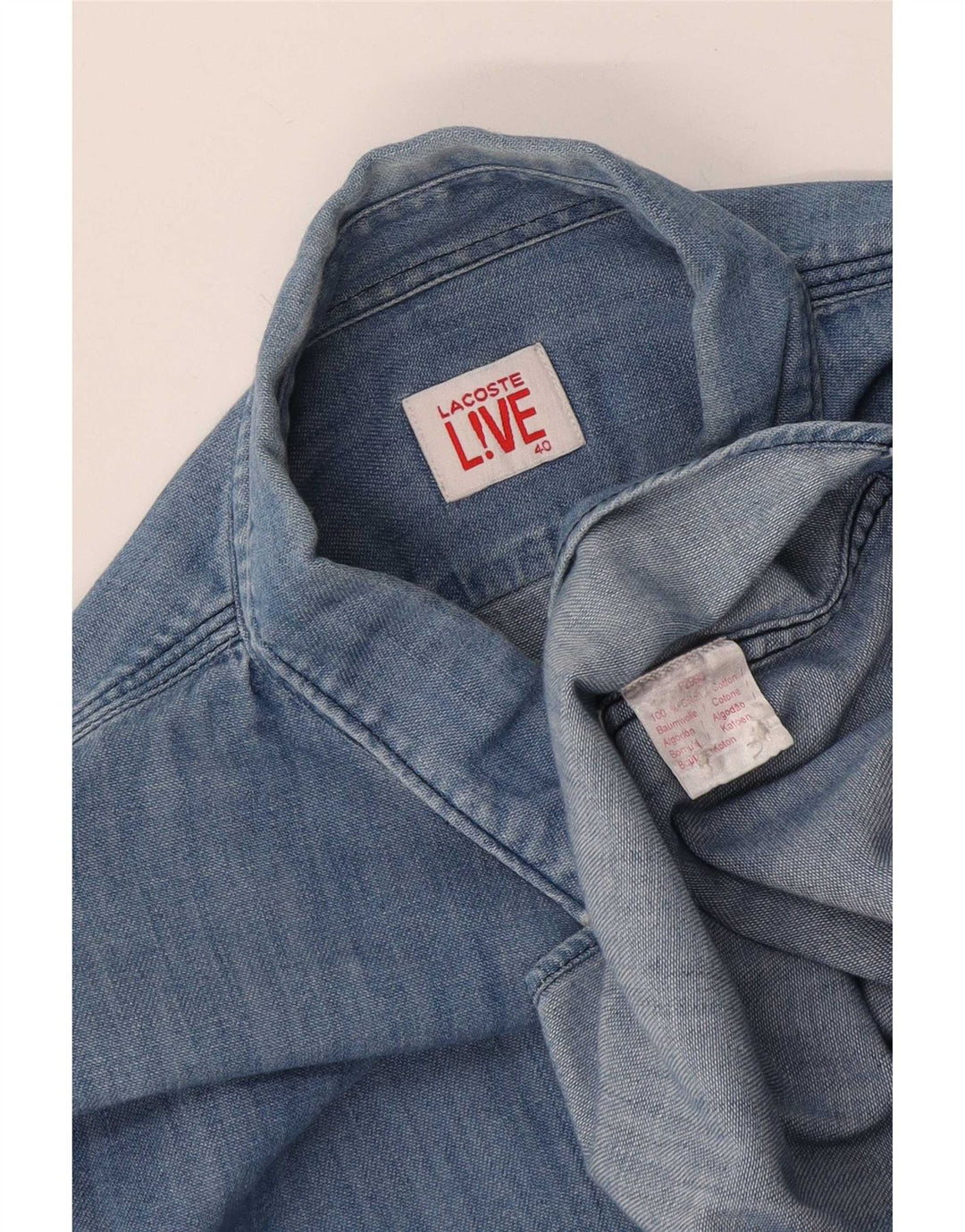 Cămașă pentru bărbați Lacoste din blugi, mărimea 40, bumbac color bloc, albastru mediu
