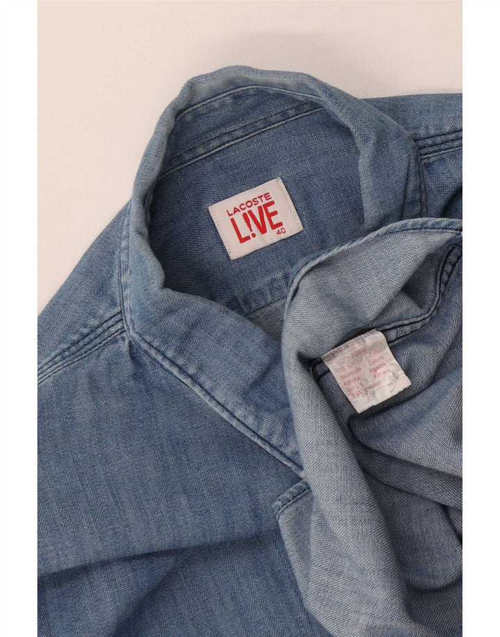 Cămașă pentru bărbați Lacoste din blugi, mărimea 40, bumbac color bloc, albastru mediu