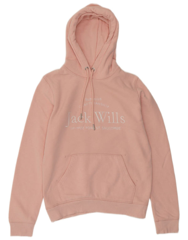JACK WILLS Pulover supradimensionat cu glugă cu grafic pentru femei UK 8 Bumbac roz mic