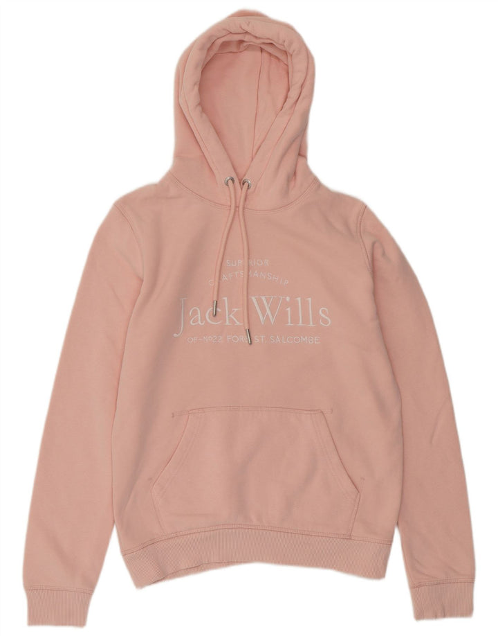 JACK WILLS Pulover supradimensionat cu glugă cu grafic pentru femei UK 8 Bumbac roz mic