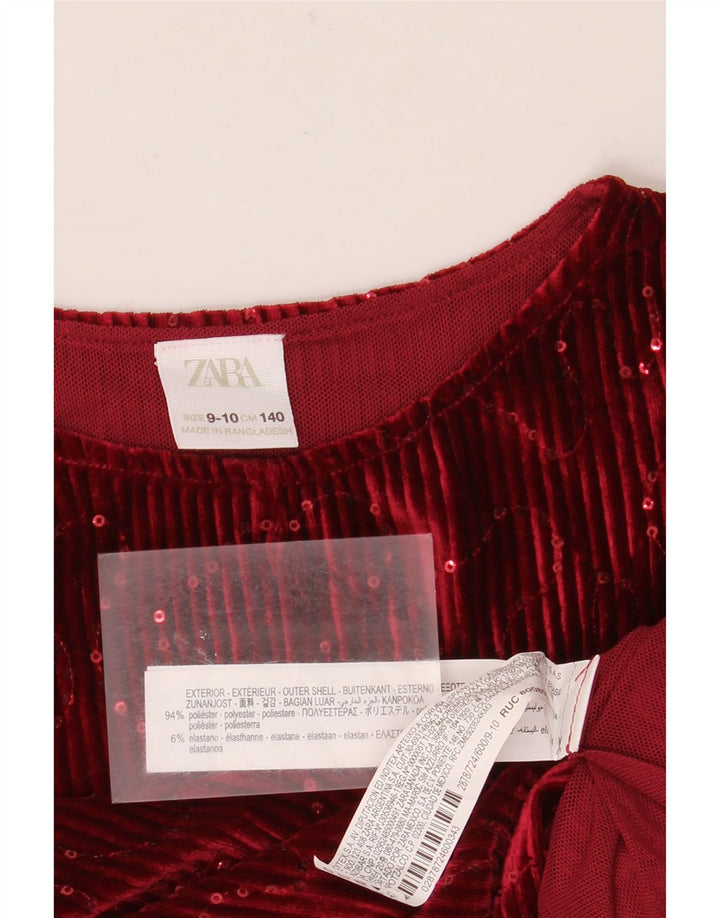 Bluza Zara Fete Velour Top 9-10 Ani Poliester Roșu