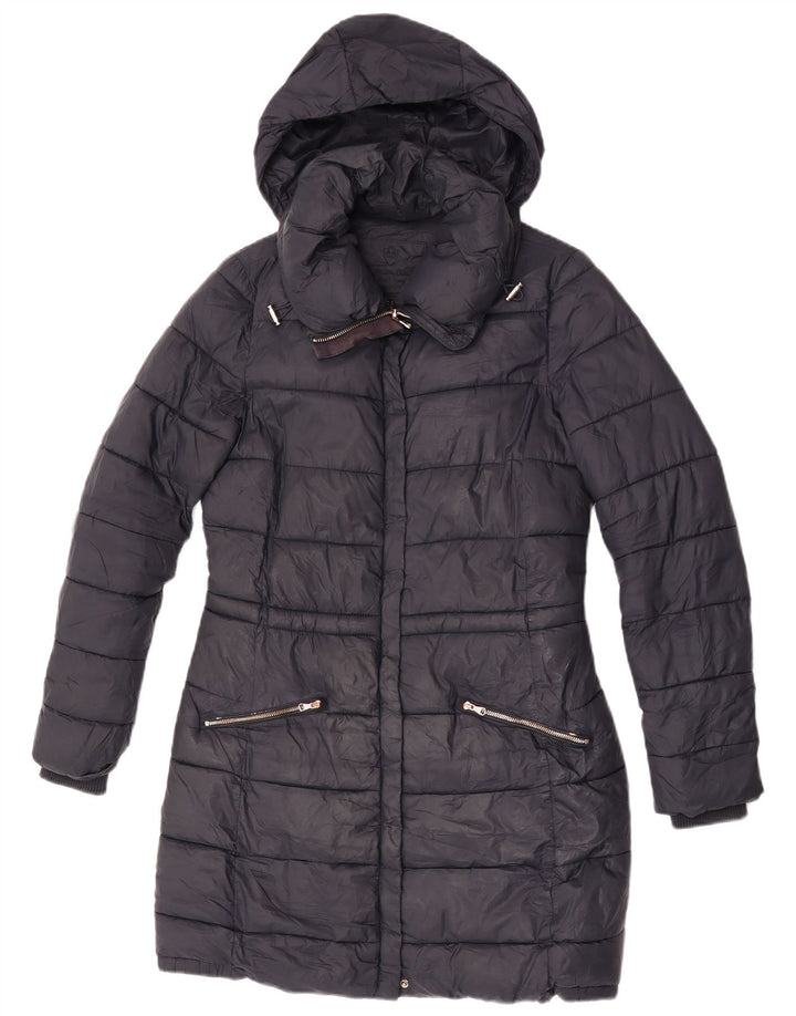 Palton căptușit cu glugă pentru femei Massimo Dutti UK 10 Nylon negru mic