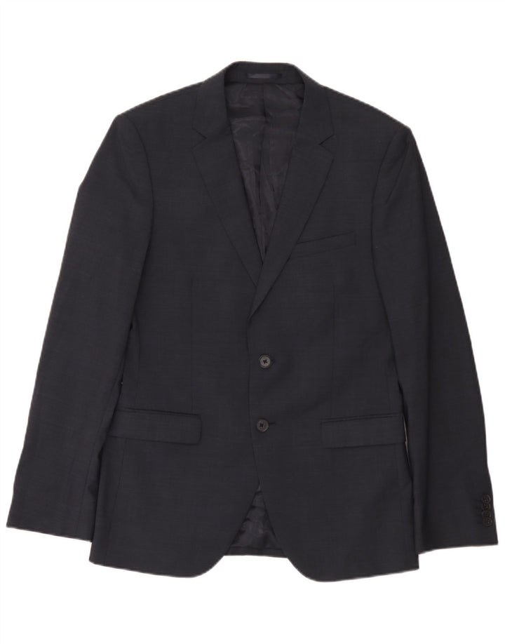 Jachetă pentru bărbați Dkny, cu 2 nasturi, slim fit, UK 38, lână medie, albastru bleumarin
