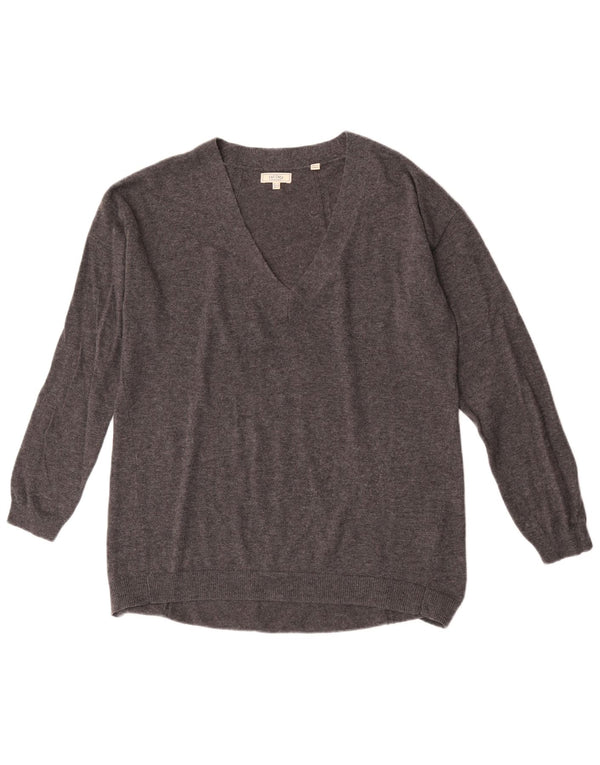 Pulover pentru femei Fat Face supradimensionat cu decolteu în V UK 12 Lână gri mediu