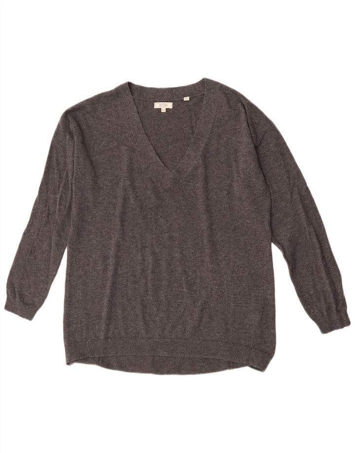 Pulover pentru femei Fat Face supradimensionat cu decolteu în V UK 12 Lână gri mediu