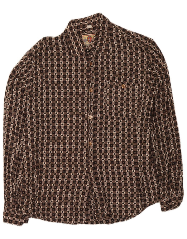 Cămașă Vintage Băieți 15-16 Ani XL Maro Geometric