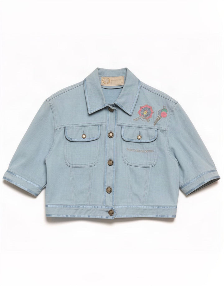 Roccobarocco Jachetă de blugi crop pentru femei IT 44 Medium Blue