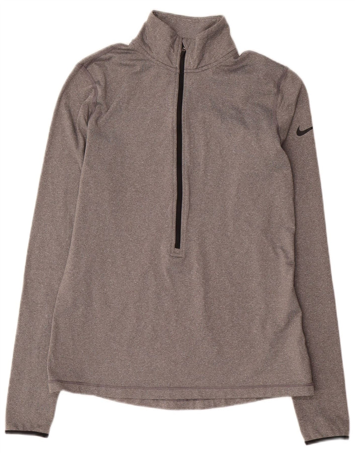 Top de trening Nike Dri Fit, cu fermoar și gât, pentru femei, UK 14, mare, gri
