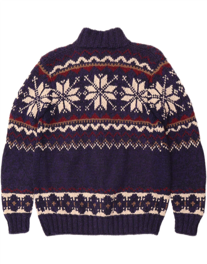 Pulover Cardigan Vintage pentru bărbați, albastru mediu Fair Isle