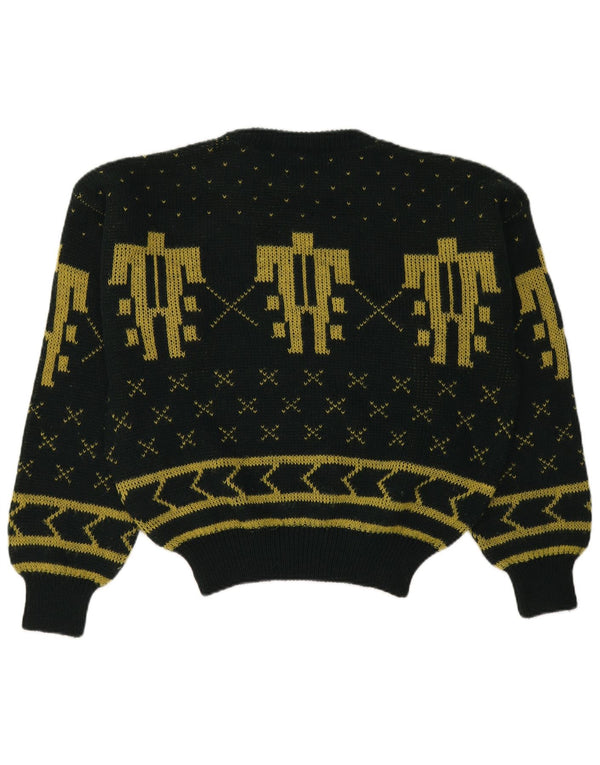CIAO Mens Crew Neck Jumper Sweater Large Green Fair Isle Wool